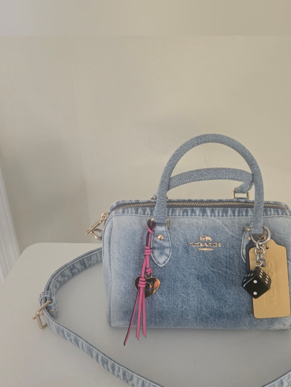 Coach Light Blue Denim Mini Satchel with Charms